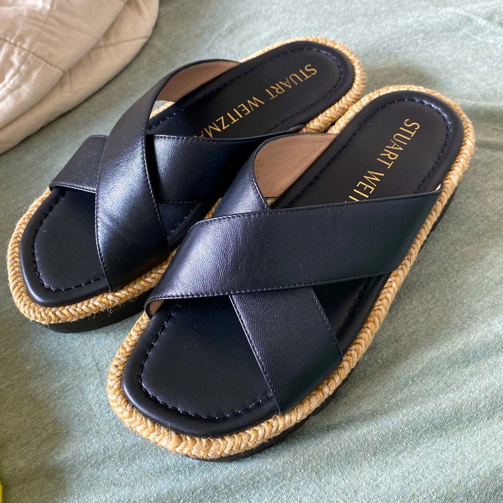Stuart Weitzman Black Roza Lift Slide Sandal Size 5